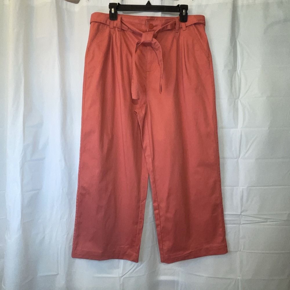Womens  Time & Tru Size 14 Relaxed Straight‎ Leg High Rise Coral Belt Trouser